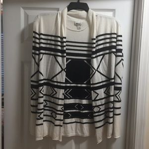 Cream and black Aztec pattern open cardigan